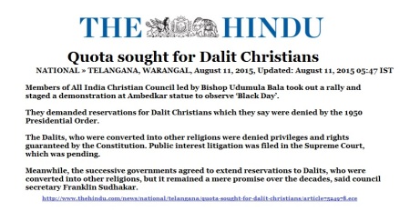 Dalit christians claim quota August 2015 The Hindu